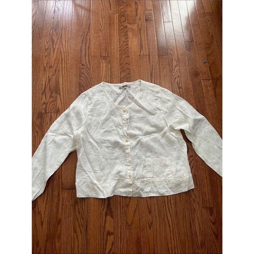 Flax White Linen Long Sleeve Blouse Women’s Sz Medium